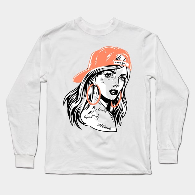 open mind big dreams wild heart stylish face girl Long Sleeve T-Shirt by T-shirtlifestyle